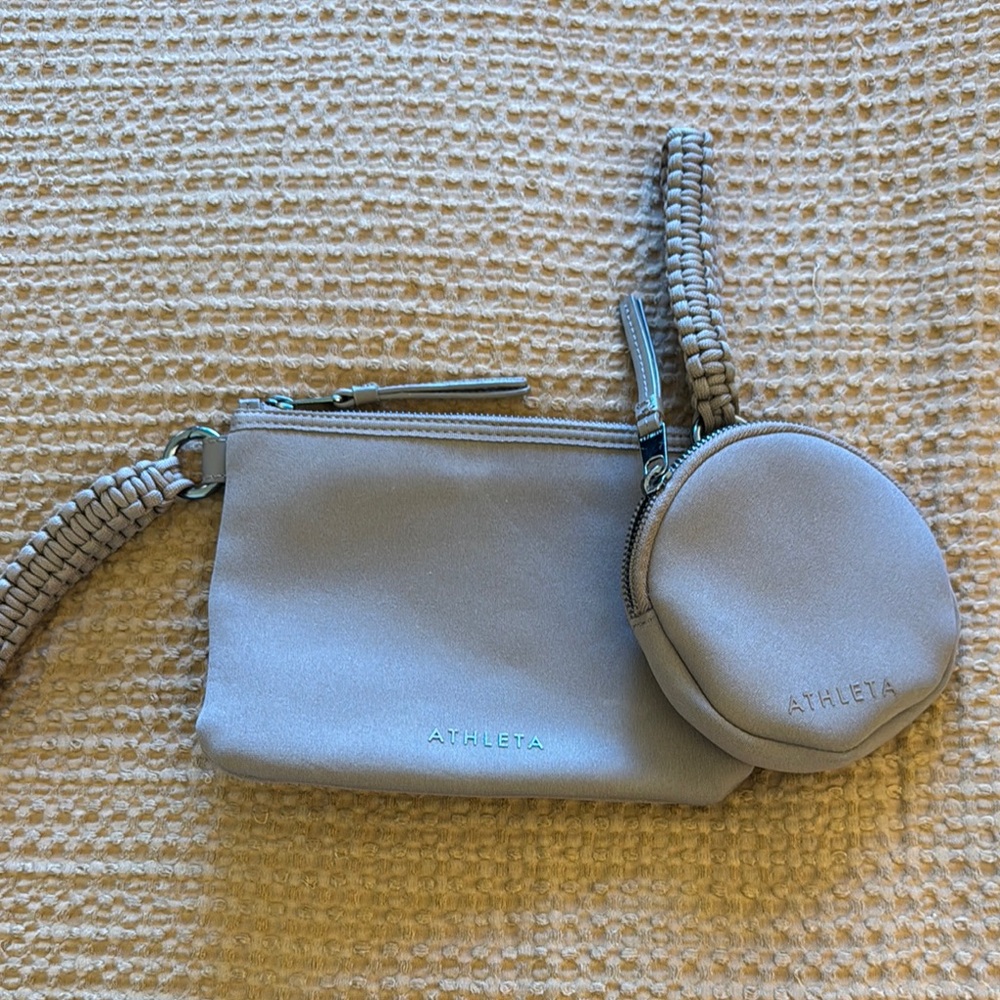 Athleta Gray Clutch and Wristlet Set with Braided Strap